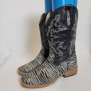 Roper Womens Size 8.5 Zebra Glitter Cowboy Square Toe Western Boots Cowgirl